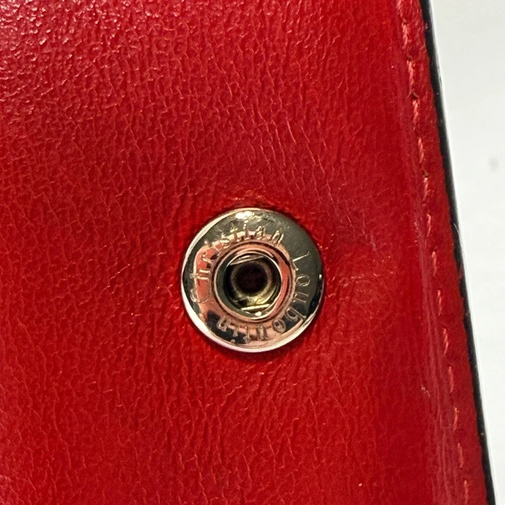 Christian Louboutin Paros Spiked Bifold Wallet Silver Metallic Red Leather